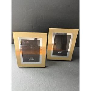 Metal Frame Brass Silver Tone 3.5”x5” Deco MCM Modernist Set (2) Contemporary